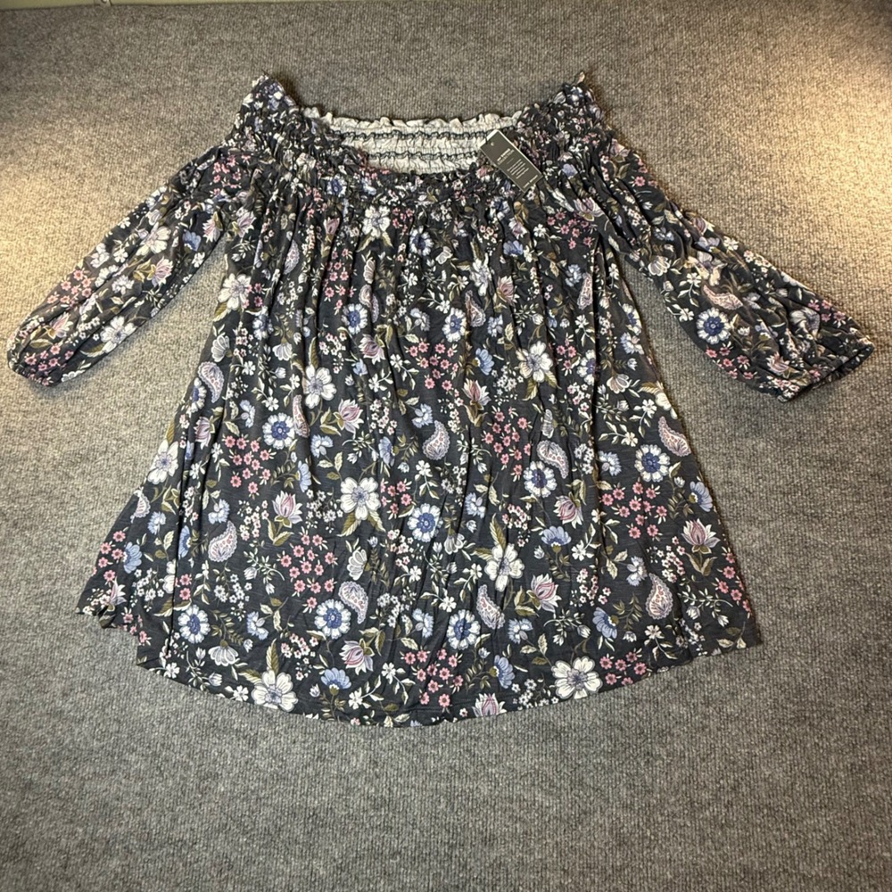 Lane Bryant Womens Floral Paisley Off The Shoulder Swing Top Charcoal 18/20 NWT